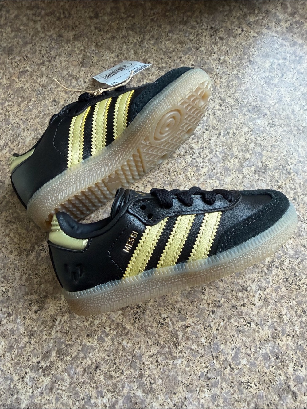 adidas Kids Black and Pale Yellow Messi Sneakers